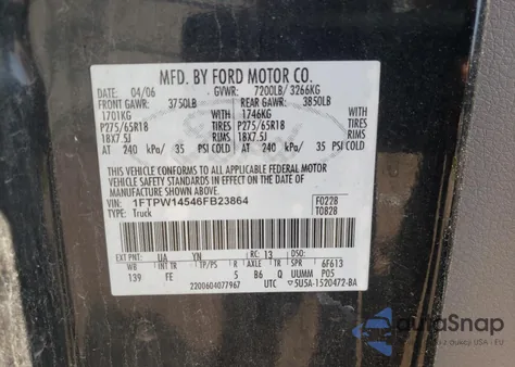 2006 Ford F150 Supercrew из США, поврежденный, VIN 1FTPW14546FB23864